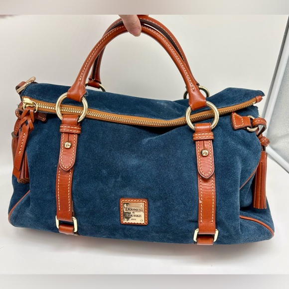 Dooney Bourke RARE Blue Suede Nubuck Satchel in Large - Picture 2 of 9
